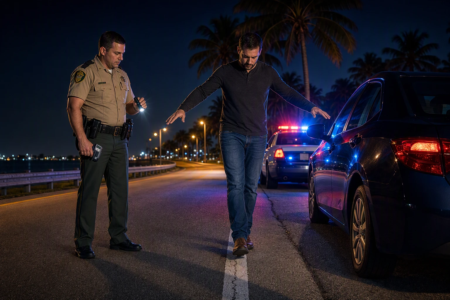 Florida officer conducting nighttime roadside sobriety test