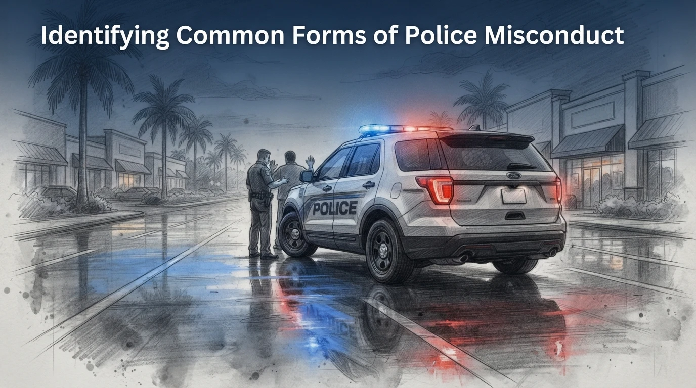 Police cruiser lights reflecting on wet pavement