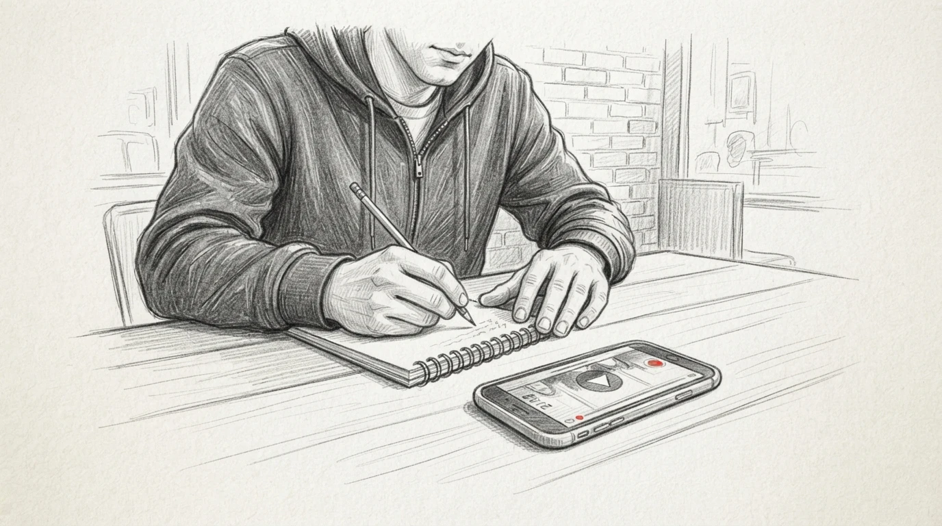 Person documenting evidence with notepad and phone